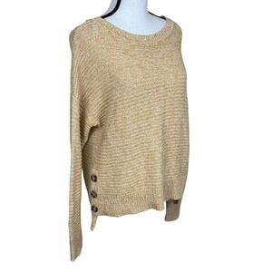 Joie Marled Knit Sweater Button Side Pullover Women Small Tan Gold Cotton Ble